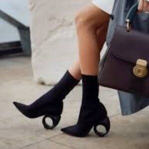 Burberry Stretch Knit Sock Bootie Pumps with Round Sculpted Heel, NWT, size 40